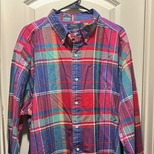 Polo by Ralph Lauren Red and Blue Casual Button Down Shirt